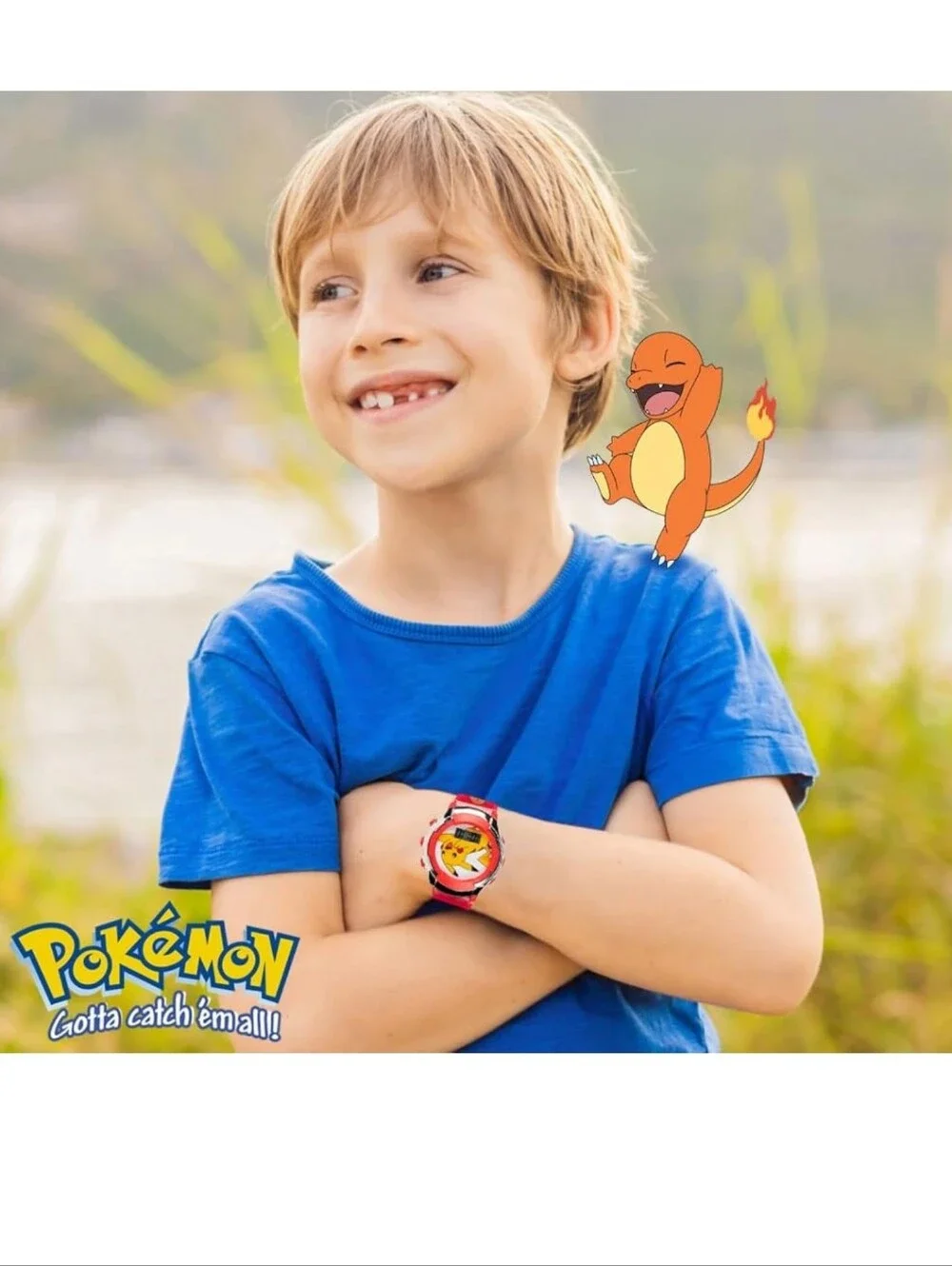 Kids Flashing LCD Watch - Red Pikachu & Bulbasaur